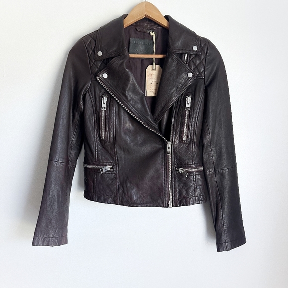 NWT All Saints Bleeker Biker Jacker - Leather - 0 - Brown - Picture 5 of 8